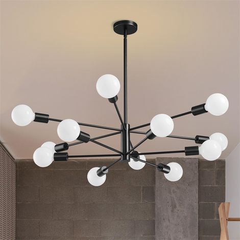 Plafonnier moderne, lustre Spoutnik 12 têtes, ampoule non incluse, lustre noir mat au dessus de la table, réglable en hauteur (1/4)