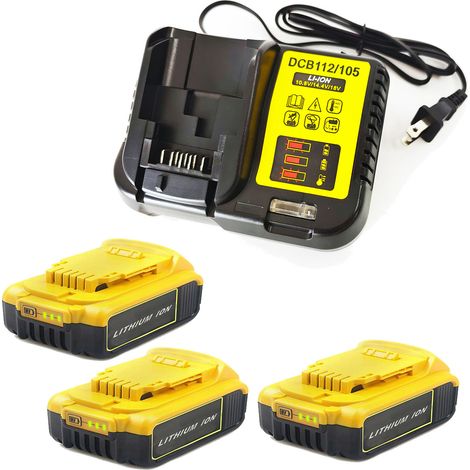 (pack de 4) 3X Batterie pour DEWALT DCB184 DCB184B-XJ DCB180 DCB181 DCB182 DCB183 DCB185 18V XR Power Tool Battery 18V-20V 2,0Ah Lithium Indicateur LED + Chargeur DCB112 (1/5)