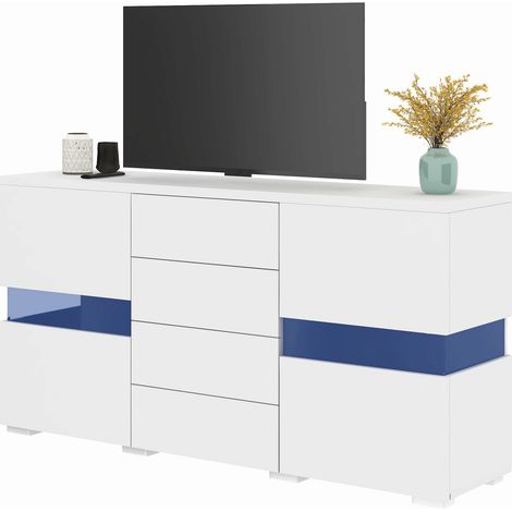 Mobile TV Buffet 140x35x72 cm, Supporto TV fino a 65 Pollici, Cassetti con Portata 50 kg, MDF Bianco, per Soggiorno