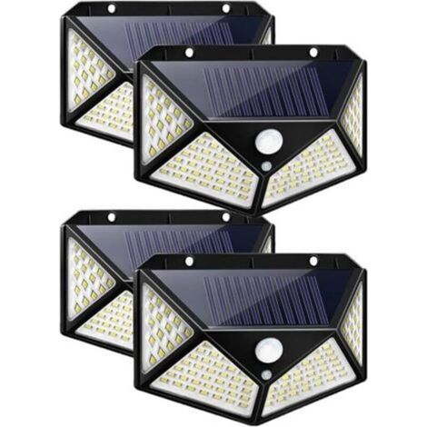 100 LED Solar-Außenleuchte, Gartenbeleuchtung, wasserdicht, mit Bewegungsmelder, Solar-Wandleuchte, 3 Gartenmodi (4er-Set) [Energieeffizienzklasse A+++] (1/5)