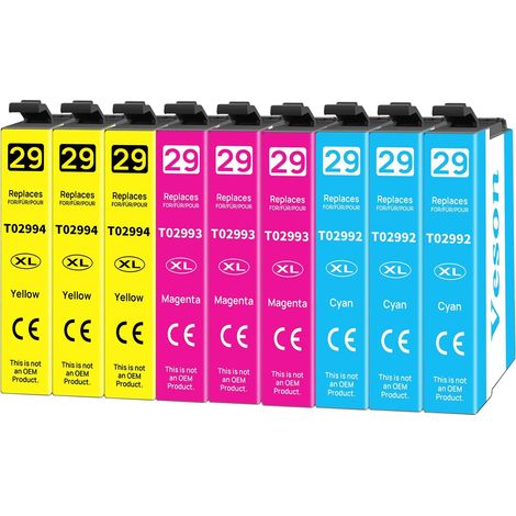 29XL Cartouches d'encre Compatibles pour Epson 29 XL avec Epson XP-352 XP-342 XP-442 XP-452 XP-335 XP-345 XP-245 XP-235 XP-247 XP-255 XP-432 XP-435 XP-445 XP-455 XP-355 (3 Cyan, 3 Magenta, 3 Jaune) (1/5)