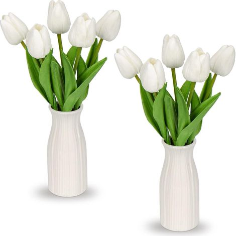 Kunstblumen Künstliche Tulpen Real Touch 30 cm mit Keramikvase