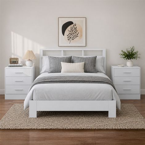Reflect 3 Drawer Bedside Bundle (2x) - White Gloss & Matt White - Modern Bedside