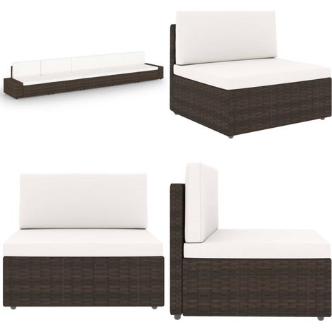 5-tlg. Garten-Lounge-Set mit Kissen Braun Poly Rattan - Gartenmöbel - Rattanmöbel (1/5)