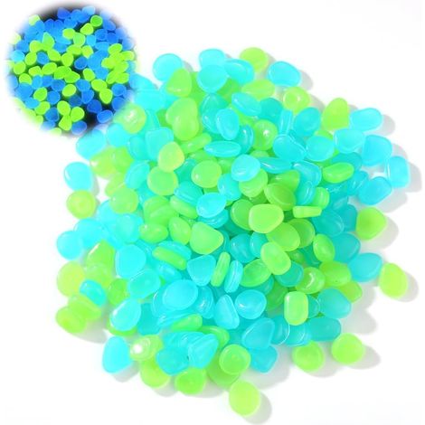 100 galets artificiels lumineux pour jardin, aquarium, trottoir, piscine, allée, pelouse, terrasse (bleu et vert) (1/5)