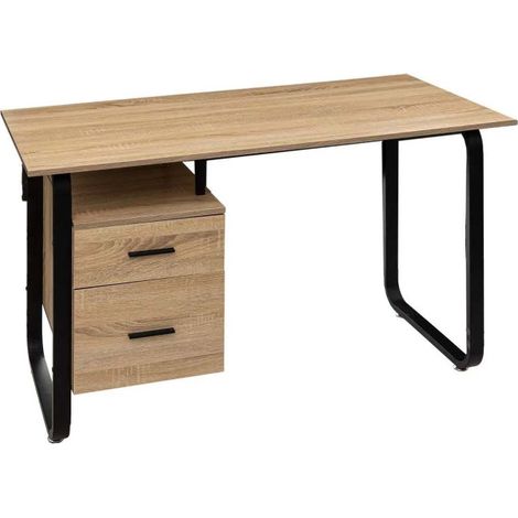 Bureau 2 Tiroirs Design "Caisson" 120cm Naturel (1/2)