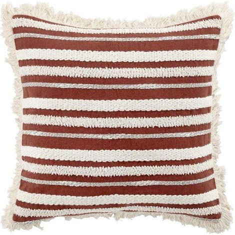 Coussin Déco à Franges "Atlas" 40x40cm Terracotta (1/3)