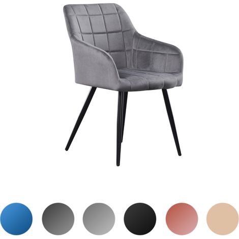 Einzelner Camden LUX Esszimmerstuhl aus Samt mit Armlehnen – gepolsterter Stuhl mit Metallbeinen für Esszimmer, Küche – Dunkelgrau (1/5)