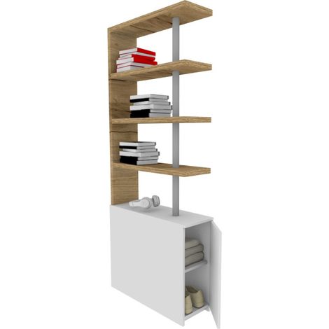 Comodino libreria salvaspazio con design moderno - Narciso - Quercia e Bianco (1/5)