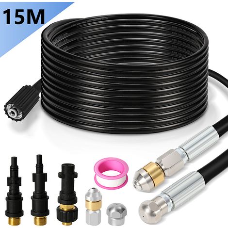 Wolketon Set sturatubi 15m 160Bar con ugello fisso e rotante, più 2 adattatori (1/5)