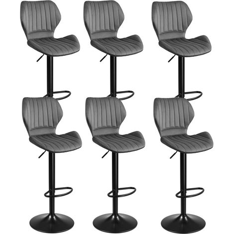 Lot de 6 Tabouret de Bar, Velours, Métal, Mousse, Gris Foncé (1/4)