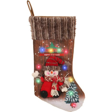 (Schneemann-Design) 1 Weihnachtsstrumpf mit Lichterkette, Baumschmuck, Geschenktüte für Kinder, Kamindekoration (Kann in der Mitte gefaltet werden) (1/2)