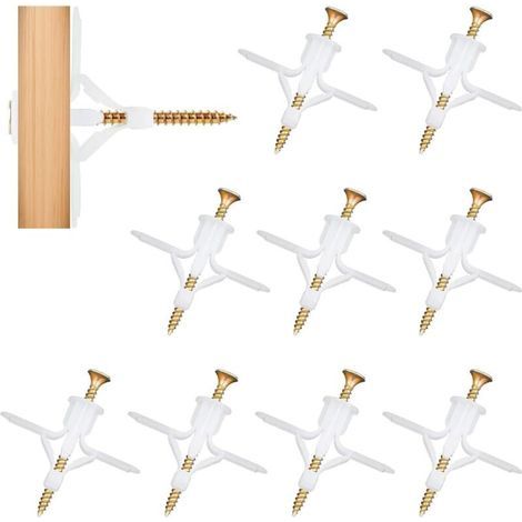 Pack de 200 chevilles placo charge lourde avec vis – 100 chevilles + 100 vis autotaraudeuses – Pour plaques de plâtre et béton (1/5)