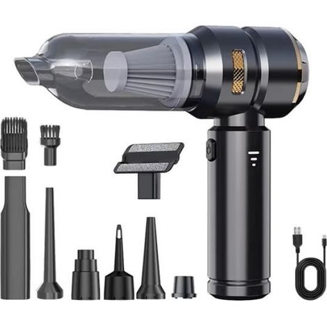 Aspirateur de Voiture Portable Haute Puissance à Main avec Moteur Sans Balais, Dépoussiéreur D'Air pour Appareil Ménager, Noir (1/4)