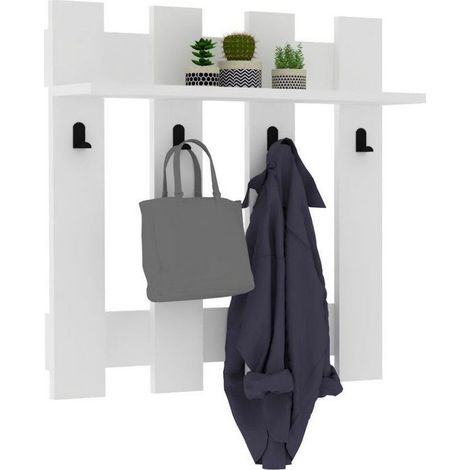 Wandgarderobe aus Holz "Carina" - 70 x 14 x 70 cm - Weiß
