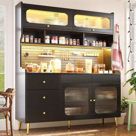 Credenza alta 144,9 x 39 x 171 cm in MDF nero con LED FloraGrace (1/5)