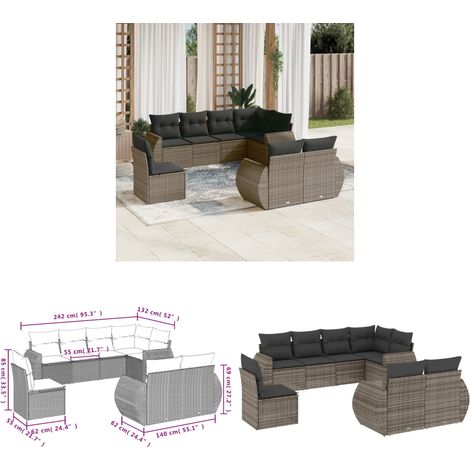 Salon de jardin 8 pcs avec coussins gris résine tressée - Ensemble Salon De Jardin - Mobilier De Jardin - Canapé Extérieur - Fauteuil Jardin - Set Salon Exterieur - Home & Living (1/3)