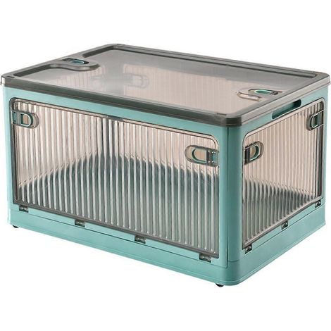 Boîte de rangement pliable à roulettes, grande capacité, transparente, empilable et étanche, idéale pour les placards et l'organisation de la maison. (1/5)