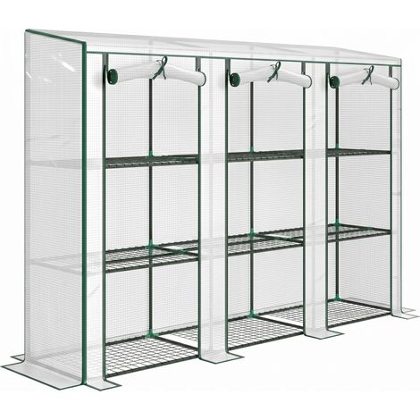 Serre de jardin 3 niveaux, serre de balcon avec 3 portes zippées enroulables, 215 x 46 x 151 cm, blanc (1/5)