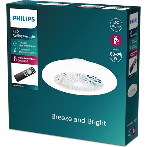 Ventilateur de Plafond et Plafonnier LED 25 W + 60 W Diamètre 58 cm Rond avec Télécommande, Blanc (1/5)