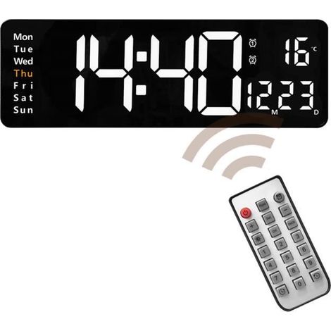 Réveil Numérique, Horloge Murale Réveil Matin LED Digital Miroir Grand Ecran avec Température Date,usb Clock pour Maison Bureau,A (1/4)