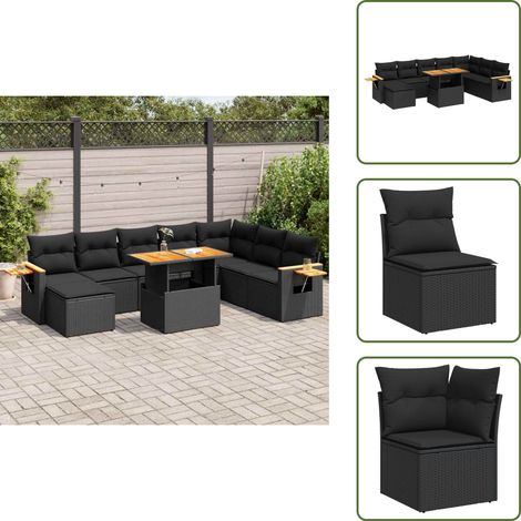 vidaXL Salon de jardin avec coussins 9 pcs noir résine tressée acacia (1/5)
