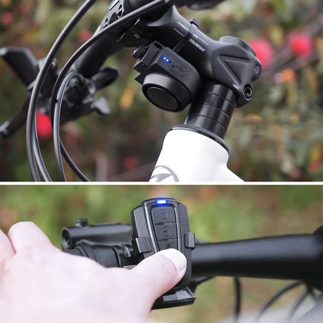 Klaxon de vélo sans fil 115dB, sonnette d'alarme antivol IPX5 avec 5 Modes sonores, 3 réglages de sensibilité aux vibrations, Volume (1/5)