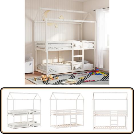 Etagenbett mit Dach Weiß 80x200 cm Massivholz Kiefer - Kinderbett - Jugendbett - Etagenbett - Hochbett - Holzbett