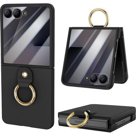 Schutzhülle mit Ringhalter für Samsung Galaxy Z Flip7 5G, mit Glas für das Außendisplay, Schwarz (1/5)