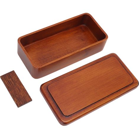 Boîte à bento en bois rectangulaire avec cloison amovible, lunchbox portable monocouche pour école et travail (1/5)