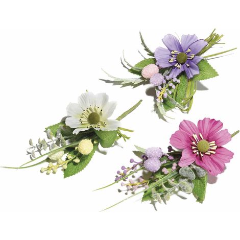 Mini bouquets pics avec anémone colorée et petits œufs de Pâques artificiels, lot de 18, H. 12 cm (18 cm avec tige)