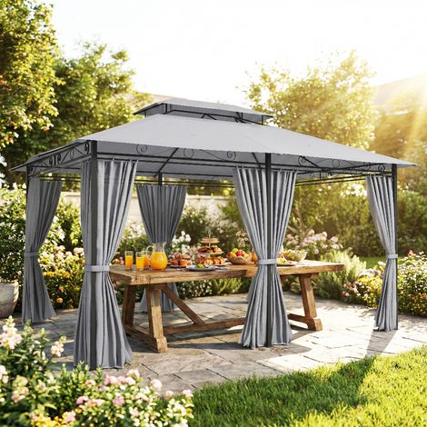 Gazebo jardin kiosque extérieur rideaux toit ventilé - Couleur: Gris foncé