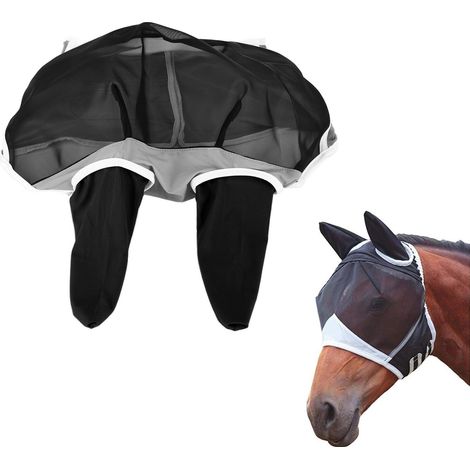 Masque respirant pour cheval, anti-moustiques, couvre-tête pour cheval, masque de vol élastique pour cheval, noir, taille S