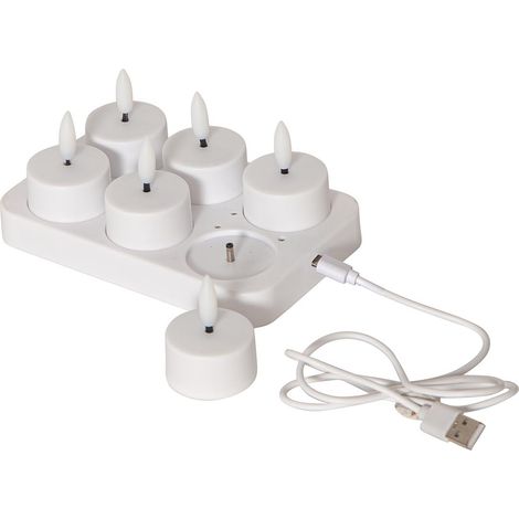 STAR TRADING LOT DE 6 BOUGIES CHAUFFE-PLAT, AVEC CÂBLE USB, PLAQUE DE CHARGE, BLANC CHAUD 061-04 (1/3)