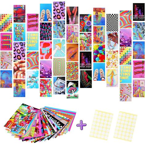 Lot 50 pièces kit collage mural indie esthétique, photos pour déco chambre, posters indie, 10x15cm avec points adhésifs pour adolescentes, décoration murale. (1/5)