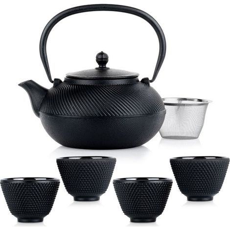 VILDE Bouilloire 1L - mugs 4x60ml - Fonte émaillée - Infuseur inox - Design oriental - Tous feux (1/5)