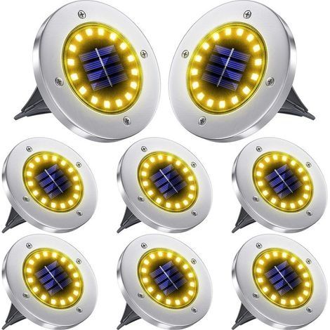 Lampe Spots Solaire Extérieur Jardin,16 LED Lumière Solaire Extérieur Étanche LED Lampe Enterrée,Sans Fil Inox Spot Luminaire pour Decorative Pelouse/Baliser/Terrasse/Chemin/Plantes,Warm white,8 (1/5)