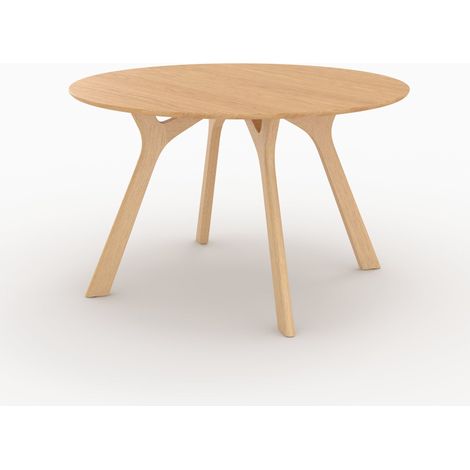 Mesa redonda Izzi para 4 personas de madera de caucho maciza y chapa de roble D120 cm (1/3)