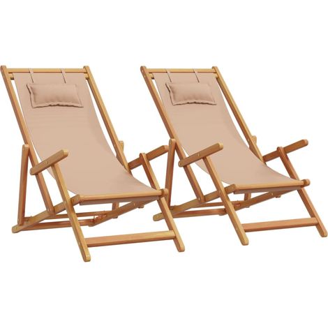 Maison Exclusive - Sedie da Spiaggia Pieghevoli 2 pz Tortora in Tessuto e Legno
