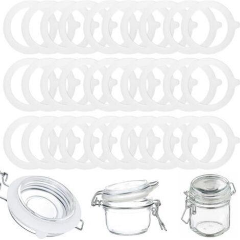 30 Pièces Joints de Bocal en Silicone Universelle, 70 mm x 94 mm Interchangeables Joint Bocaux, Réutilisable, pour Couvercle de Bocaux en Verre, Pot à Bonbons, Conserver Les Aliments (Blanc) (1/5)
