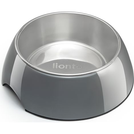 lionto Futter- & Wassernapf für Katzen, hochwertiger Edelstahlnapf im bruchsicheren Melamin-Gehäuse, 210 ml, grau