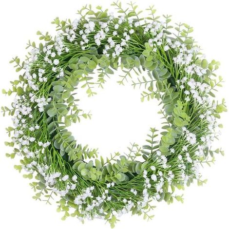 Couronne de gypsophile blanche artificielle, décoration de porte de 40 cm, fleurs printanières-AquaForge (1/5)