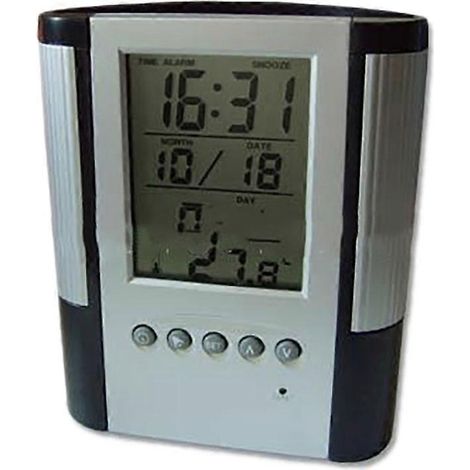 Porte-stylo calendrier perpétuel avec affichage LCD et horloge numérique, idéal pour la décoration de chambre ou de bureau.