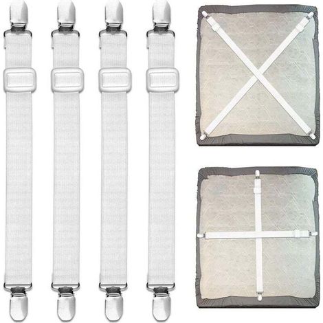4Pcs (35cm à 210cm) Tendeur Drap Housse, Attache Drap Housse Réglable,Tendeurs de Maintien Convient à Tous Lits et Matelas y Sofa (Blanc) (1/4)