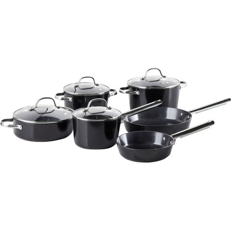 Set da cucina da 10 con rivestimento in ceramica antiaderente in alluminio nero Elite Pro
