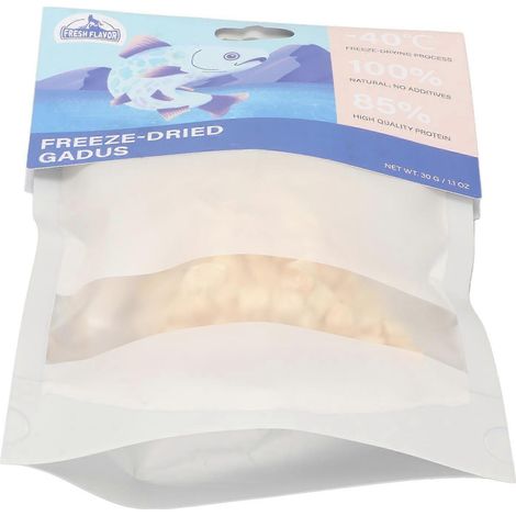 Morue lyophilisée, céréales nutritives et riches en protéines, friandises à base de céréales Gadus lyophilisées pour chats, chiens et autres animaux de compagnie 1. (1/2)