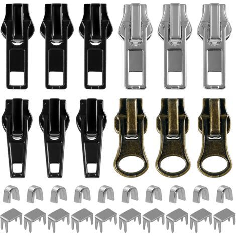 Zipper repair kit, 57 metal replacement parts, universal zipper pull and slider, accessories for jackets, coats, jeans, luggage and bags