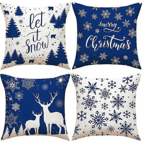 Ensemble de 4 housses de coussin décoratives de Noël, motif flocons de neige, pour les fêtes de fin d'année 2025 (1/5)