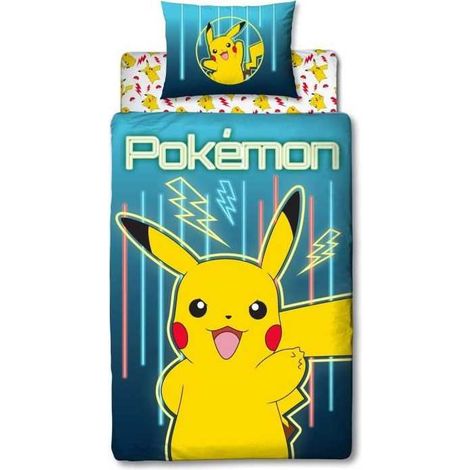 Parure de lit Pokémon Pikachu 140 x 200 cm con taie 63 x 63 cm, coussin 30 x 30 cm y masque de sommeil (1/5)
