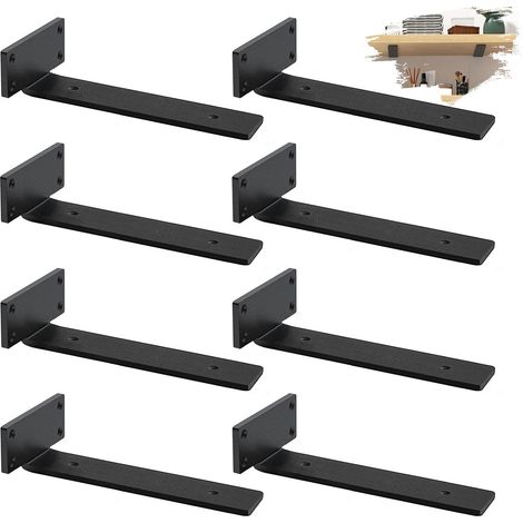 8 Pièces Équerre Étagère Murale, Supports d'Étagère Métal Supports en L, équerre, Support Invisible étagère Murale avec Vis ( 30cm, Noire) (1/5)